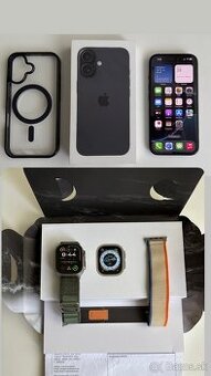 iPhone 16 Black 128 GB , záruka 1/2027 , Apple Watch ultra