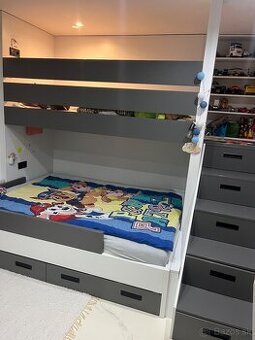 Krásna detská poschodová posteľ Antracit+matrace