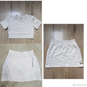 NOVE Guess logovany kremovy crop top, sukna, smotanova sukna