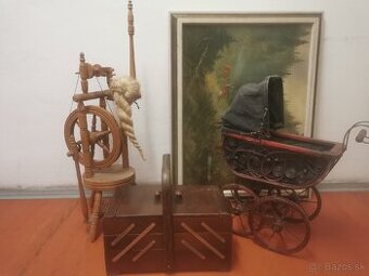 Retro mix, kolovratok, šitie veľké, starožitný kočík