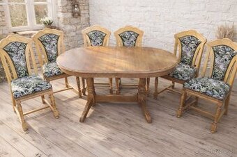 Masivny rozkl.stôl+6 ks masivné stoličky