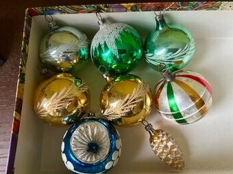 STAROŽITNÉ SKLENENÉ VIANOČNÉ OZDOBY 8 ks