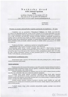 Ponuka na predaj majetku z dedičstva II. kolo