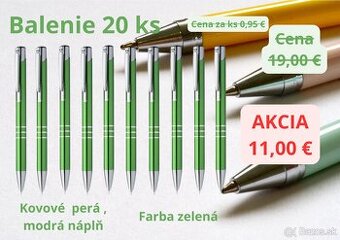 Kovové guľôčkové perá , balenie 20 ks , farba zelená