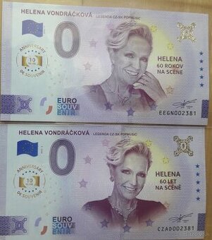 0€, 0 euro bankovky Helena Vondráčková CZ+SK Anniversary