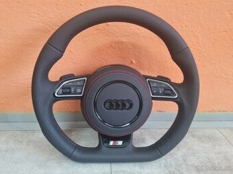 AUDI MULTIFUNKCNY VOLANT S AIRBAGOM A PADLAMI, červená niť