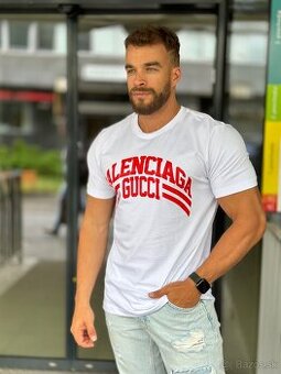 Luxusne tričko Balenciaga Gucci bielo červené