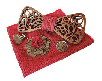 Elegantný drevený motýlik - set s brošňou