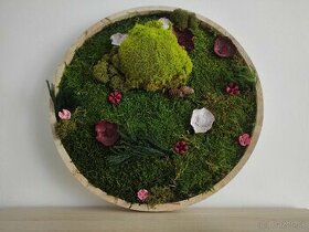 Predám obraz z machu: Kruh s kvetmi a rastlinami (Ø40 cm)