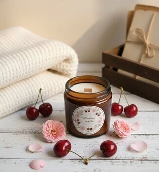 Hrejivá masážna sviečka Čerešňa & Ruža