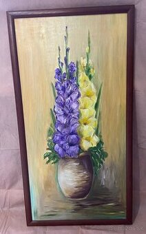 Gladioly vo váze, maľovaný obraz