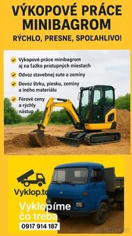 VÝKOPOVE PRÁCE MINIBAGROM -ODVOZ / DOVOZ SUTÍN