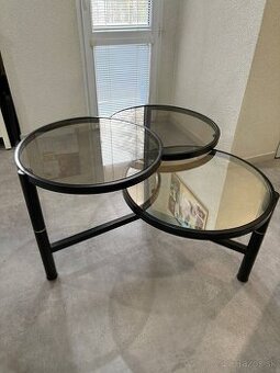 Dizajnový otočný konferenčný stolík – kov + hrubé sklo (3