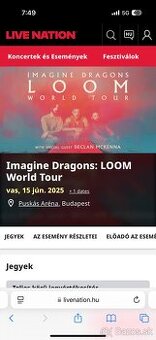 VIP lístky - Imagine Dragons - Budapest Puskas Arena 15.6.25