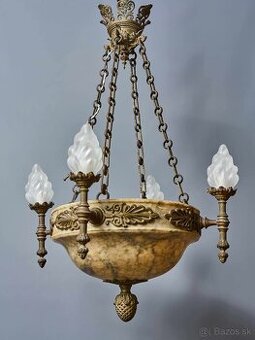 Reprezentatívny bronzový luster s alabastrovou miskou a plam