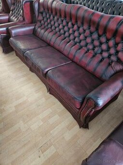 CHESTERFIELD ŠTÝL,VYSOKÁ-KOŽENÁ 3+1+1,ZNÍŽENÁ CENA