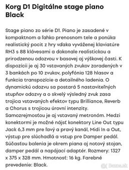 Predám Stage Piano KORG D1