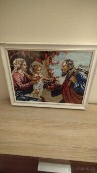 Starý,vyšívaný obraz-Svatá rodina