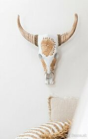 Vyrezávaná drevená lebka byvola - Bubalus, 62cm - 1
