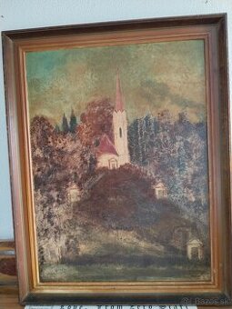 Kostel na kopci je olej na kartonu 82x62 cm