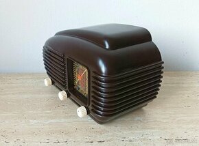 Starožitné rádio Tesla Talisman 308U, hnědá skříňka, 1953