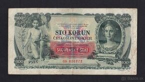 Bankovky Slovenský štát - 100 Ks 1931/1939 pretlač NEPERFOR