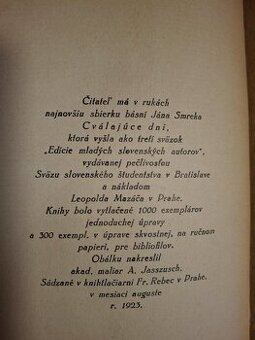 Ján Smrek Cválajúce dni z r.1925