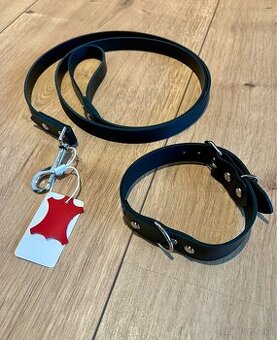 Handmade set obojok a vodítko pre psa z pravej kože