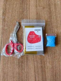 Mini first aid set - nožnice, termofolia, 1 pár rukavíc