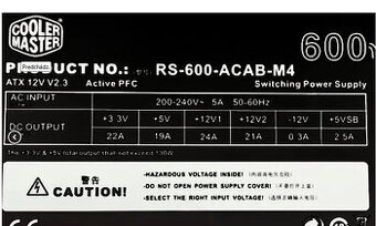 Zdroj 600 Watt cooler master RS-600-ACAB-M4