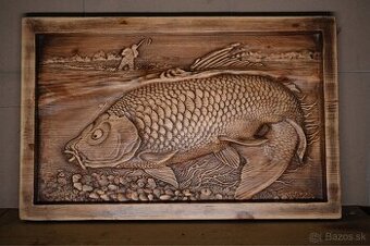 Drevený obraz – Ryba (kapor)