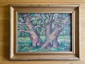 2 Obrazy Štefan Šiška staré oleje na plátně 57x37, 35x45