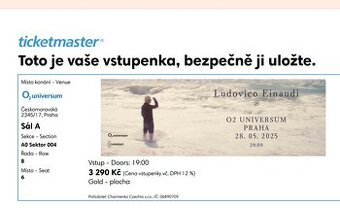 4 listky na koncert Ludovico Einaudi 28.5