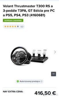 Predám Volant Thrustmaster T300 RS a 3-pedále