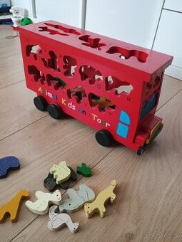 Drevené auto skladačka puzzle zvieratká