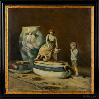 Obraz Karel Augusta-Zátišie s porcelánovými figúrkami