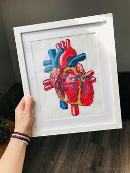 Krížiková výšivka/ obraz Anatomické srdce
