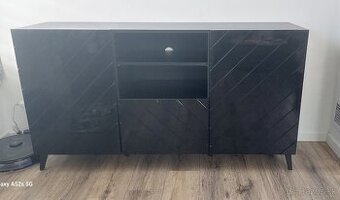 Dvojdverová komoda so zásuvkou Abeto - čierna / čierny lesk