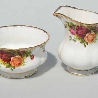 Starožitná porcelánová cukornička a mliekovka - Ruže