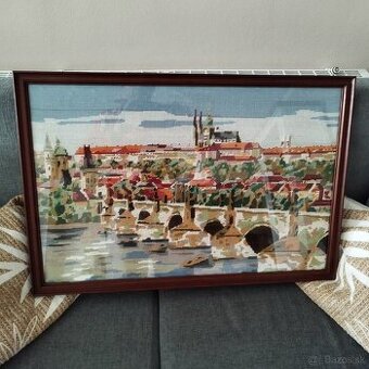 Starožitný vyšívaný obraz