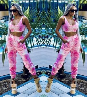 Dvojdielny damsky ruzovy teplakovy fitness set NOVY