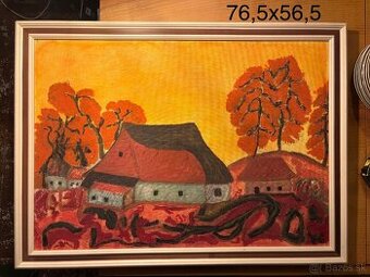 Obraz cerveny rucne malovany