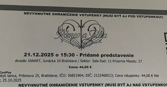 Rómeo a Júlia lístok 21.12.2025