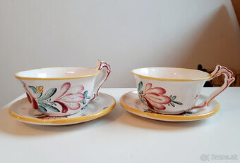 Stará modranská keramika - 2 šálky + 2 taniere