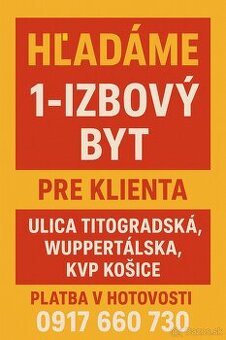 Hľadám 1 izbový byt KVP - Košice