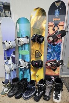 Snowboard 140, 141, 153 a 162cm, topanky 34,41, 43,44,48