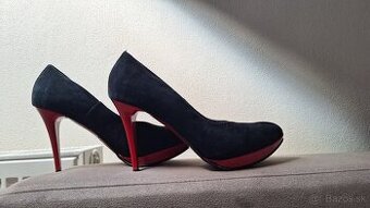 Červeno čierne luxusné kožené lodičky 40