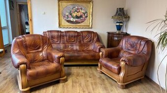 Koženná sedačka s 2 kreslami
