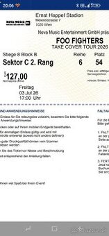 Predam 2 lístky na Foo Fighters Viedeň 3.7.2026