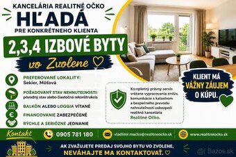 Hľadám  2,3,4-izbový byt vo Zvolene.